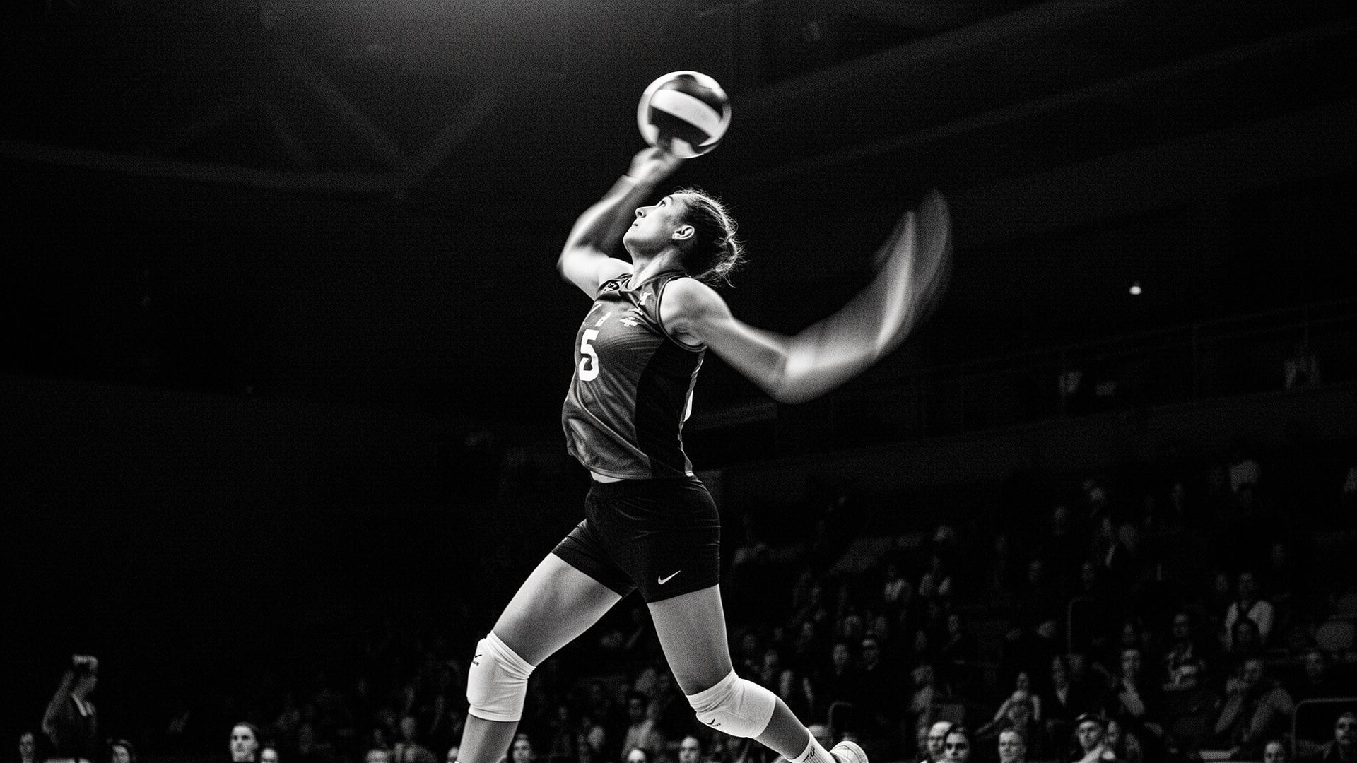 Athlete mid-leap in dramatic stadium lighting